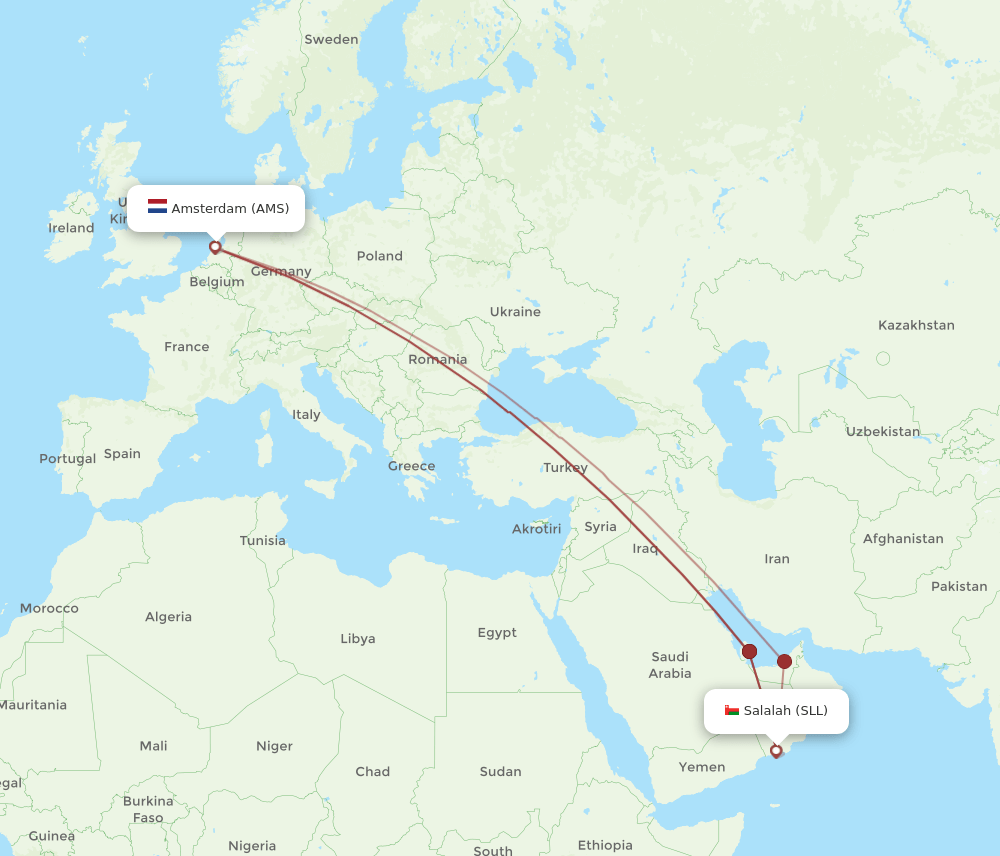 AMS-SLL flight routes