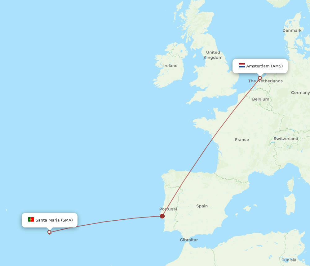 AMS to SMA flights and routes map