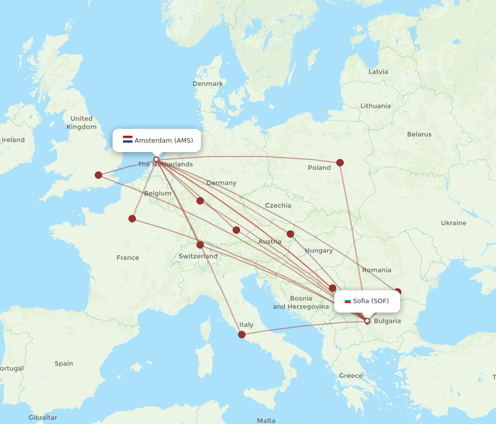 AMS to SOF flights and routes map