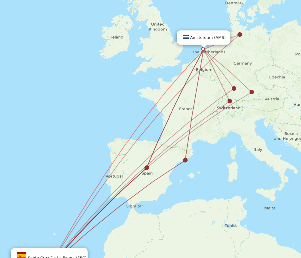 AMS to SPC flights and routes map