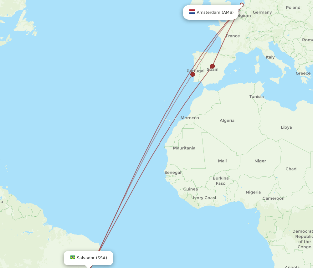 AMS to SSA flights and routes map