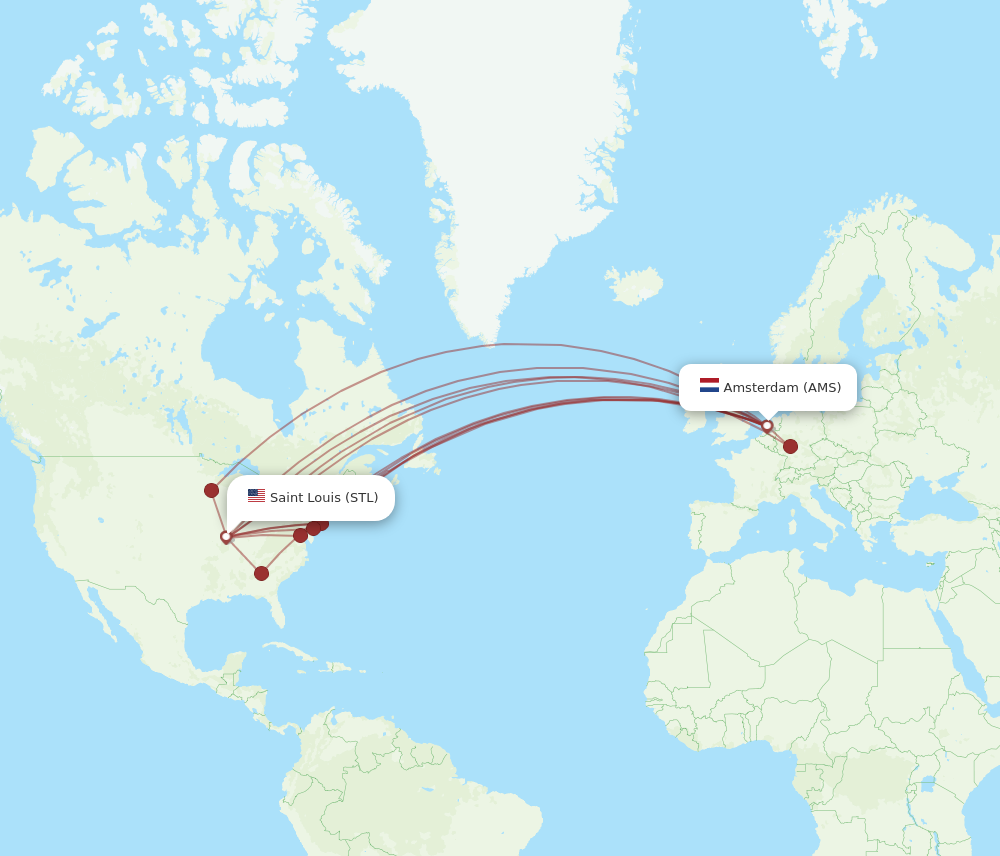 AMS to STL flights and routes map