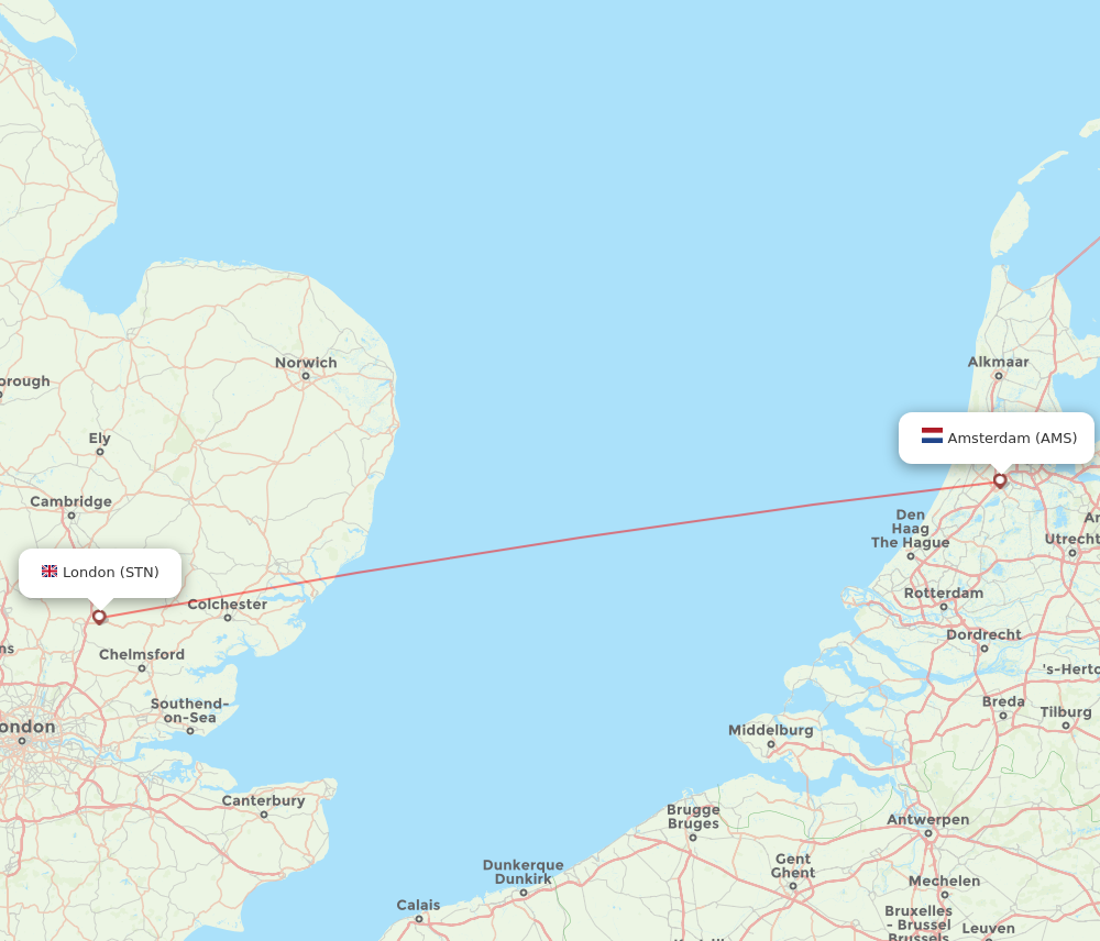 AMS to STN flights and routes map