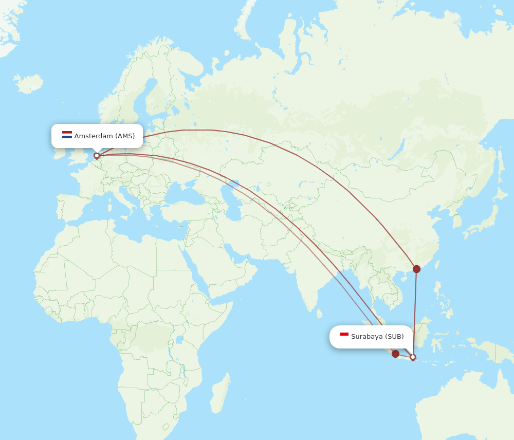 AMS-SUB flight routes