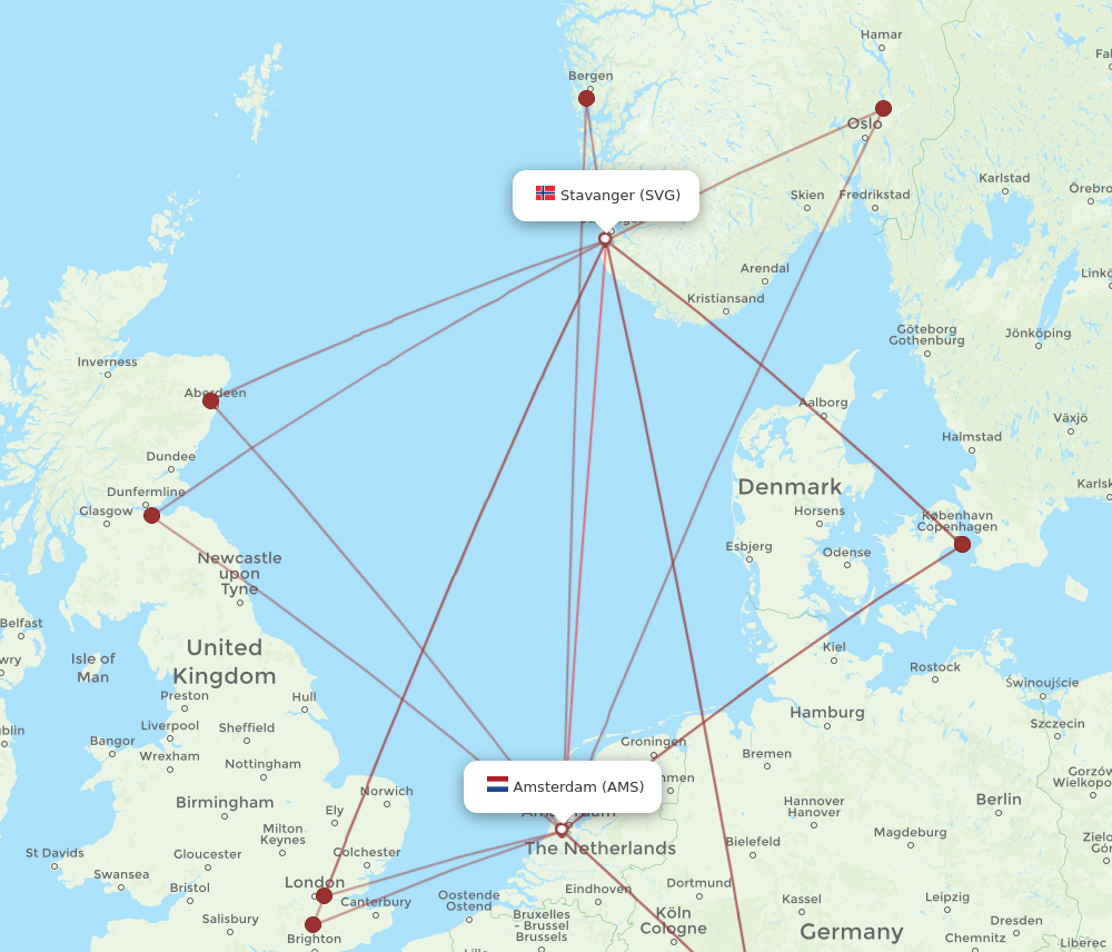 AMS to SVG flights and routes map