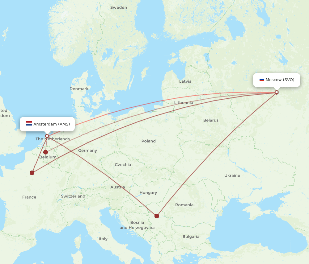 AMS-SVO flight routes