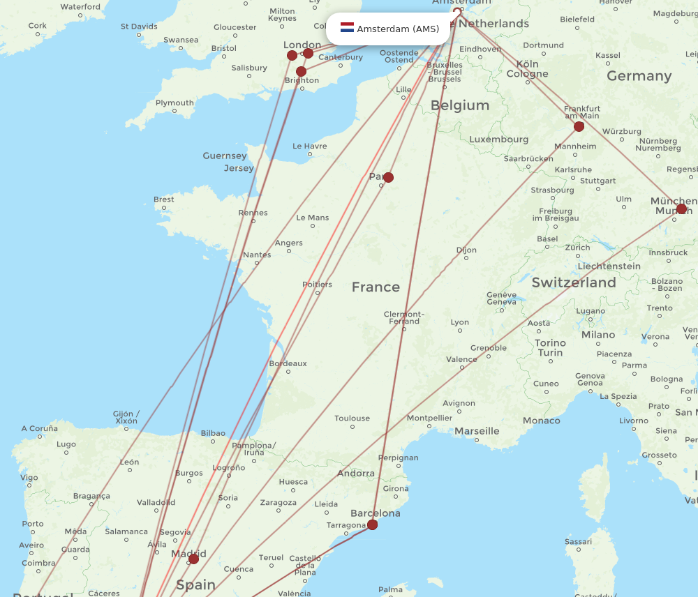 AMS to SVQ flights and routes map