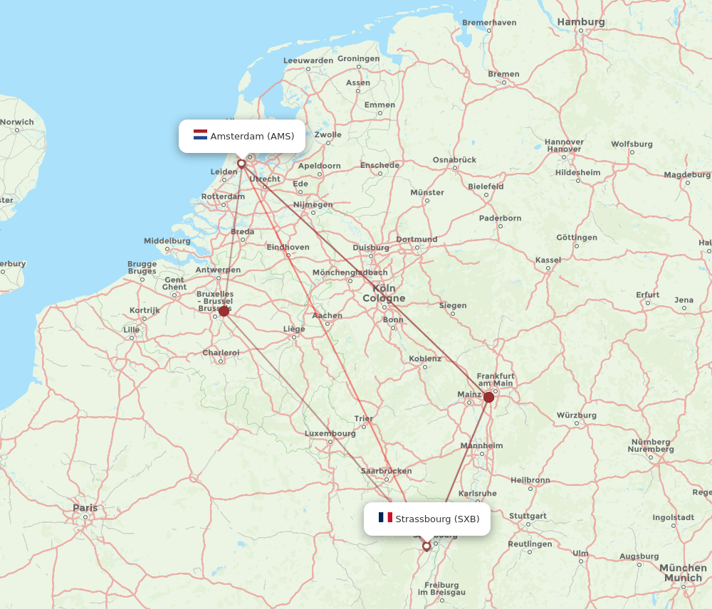 AMS to SXB flights and routes map