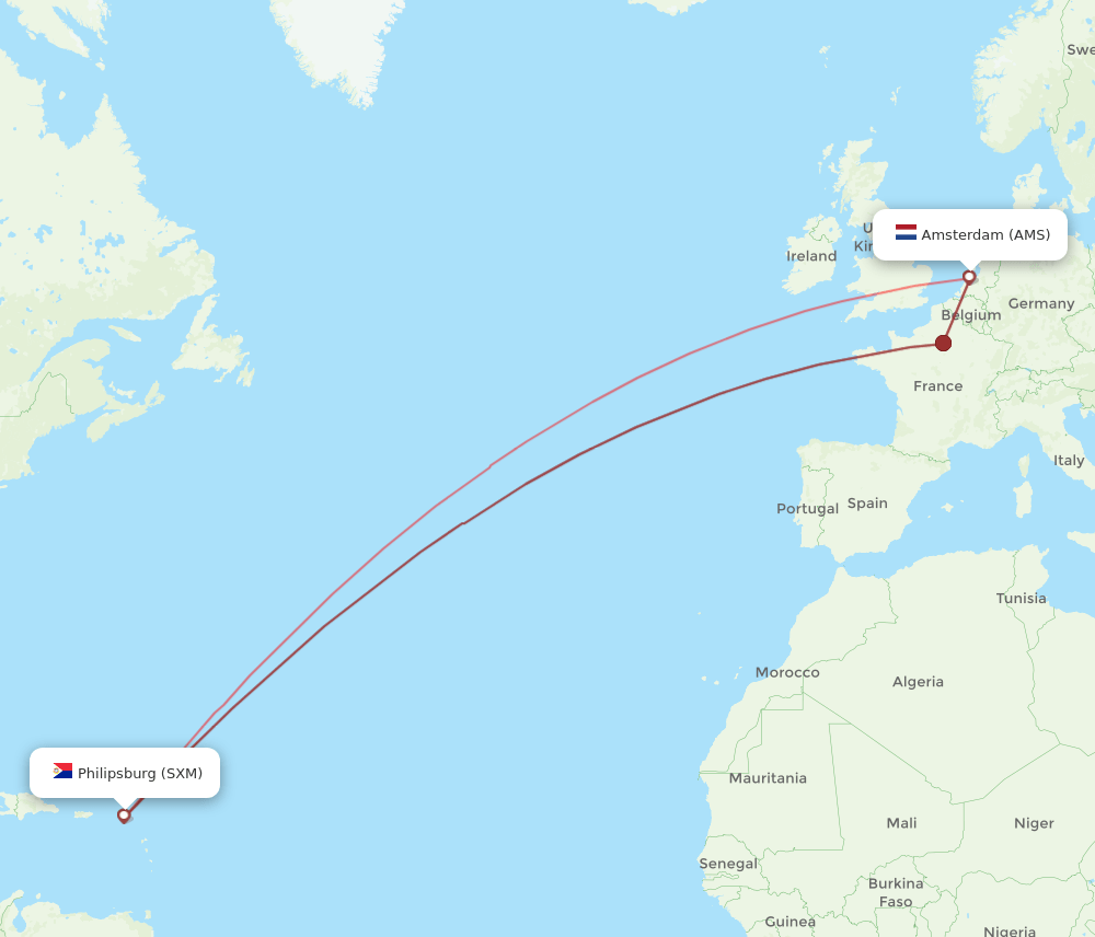 AMS to SXM flights and routes map