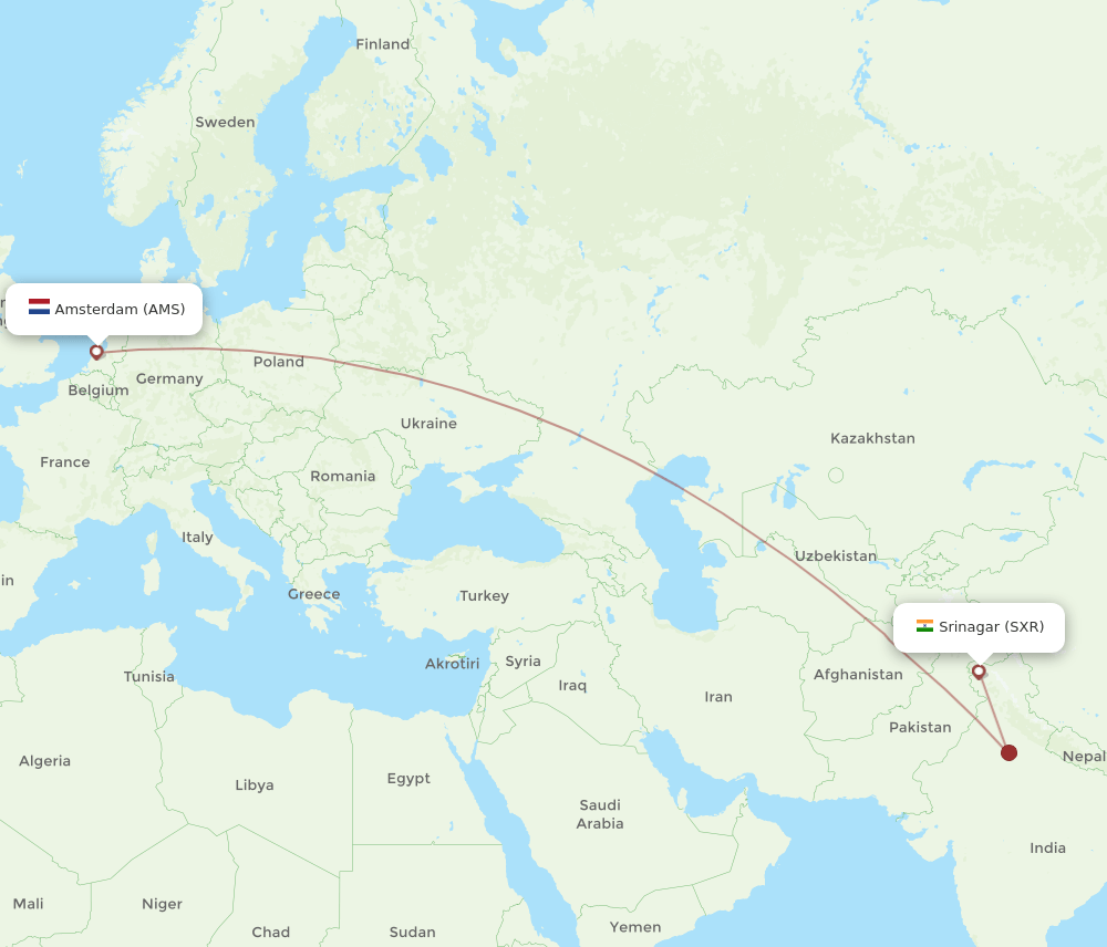 AMS-SXR flight routes