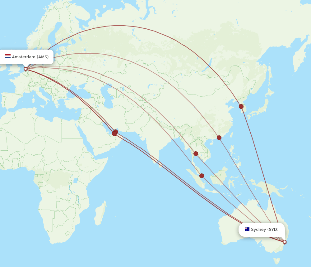 AMS-SYD flight routes