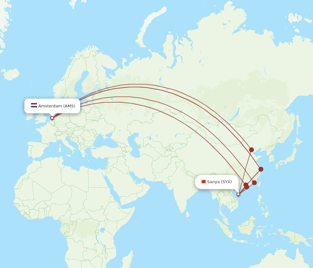 AMS-SYX flight routes