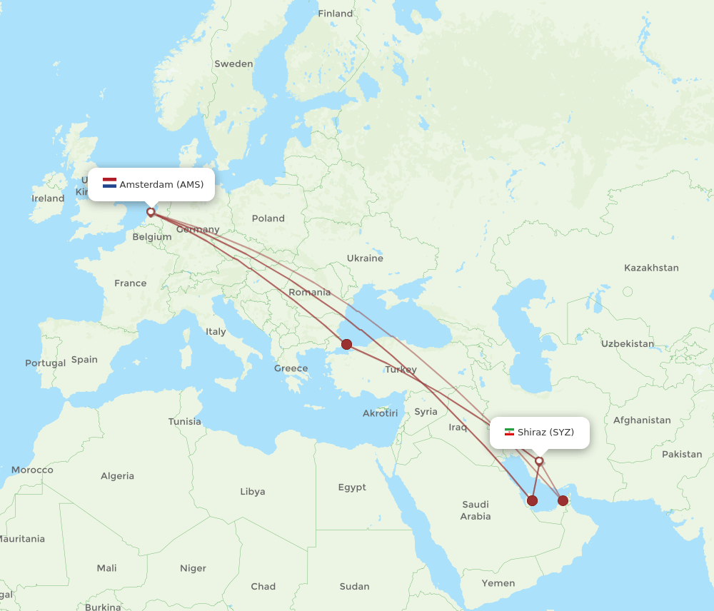 AMS-SYZ flight routes