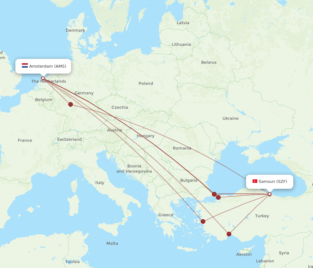 AMS to SZF flights and routes map