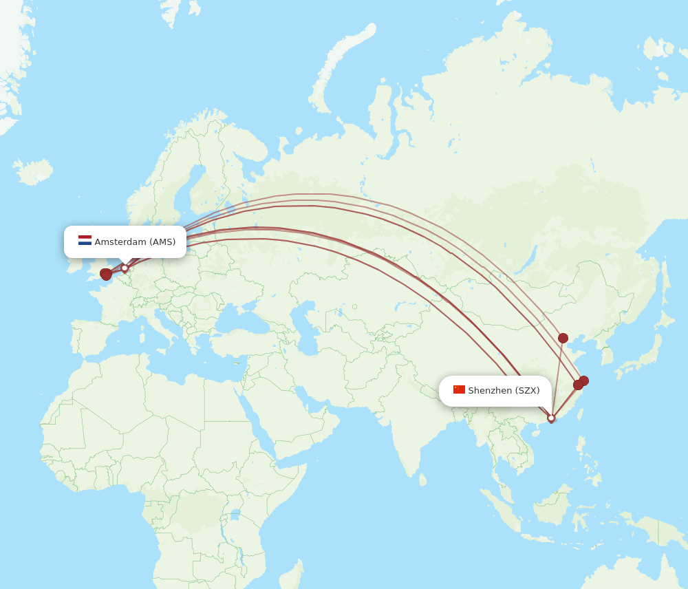 AMS-SZX flight routes