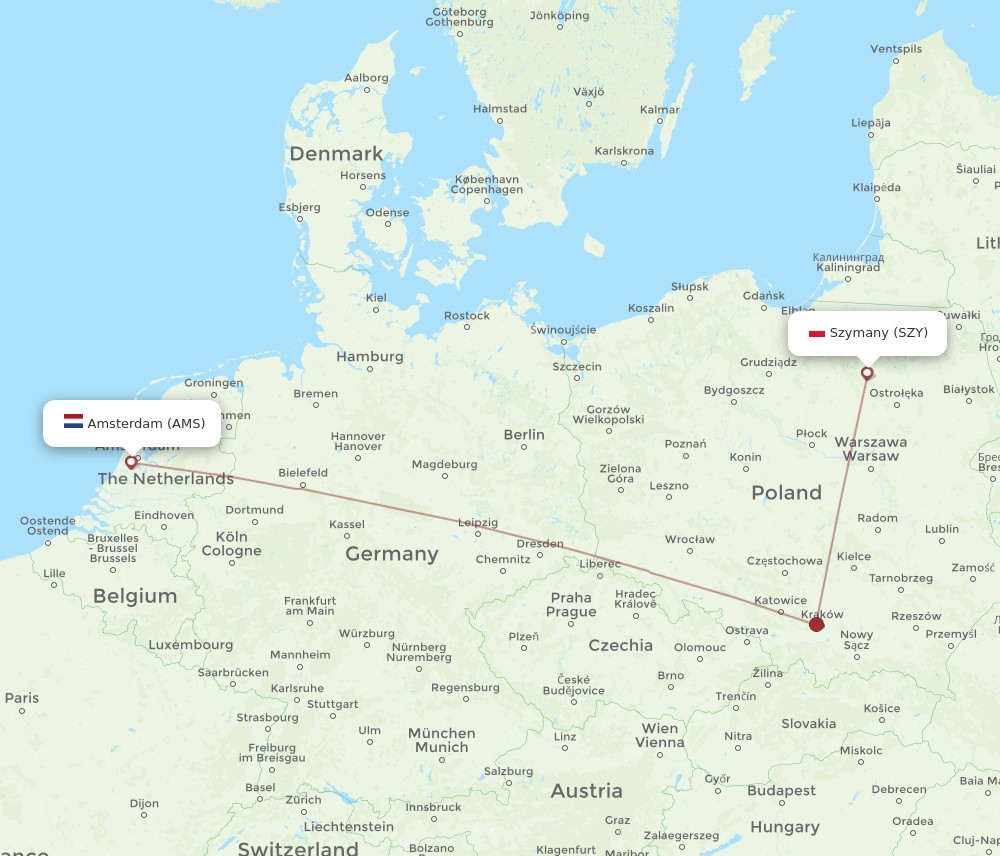AMS to SZY flights and routes map