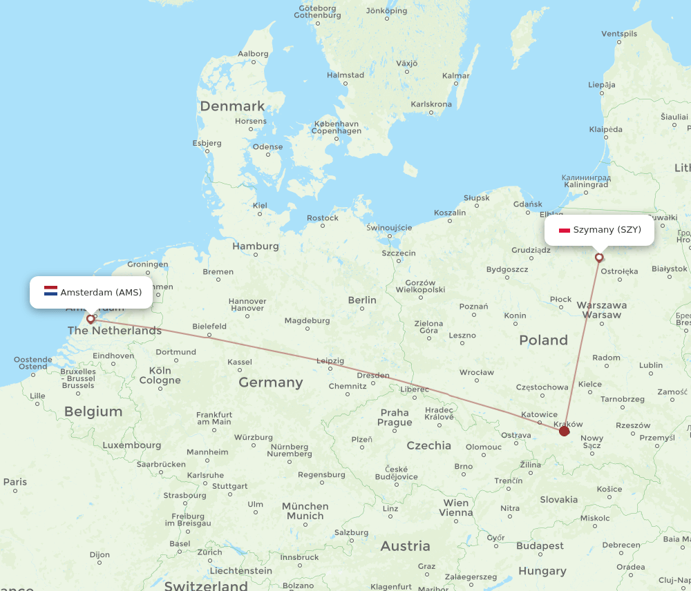 AMS-SZY flight routes