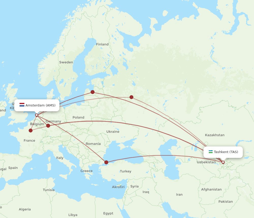 AMS-TAS flight routes