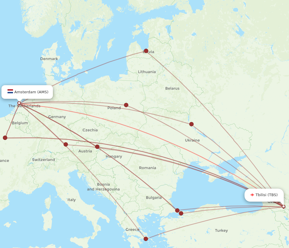 AMS to TBS flights and routes map