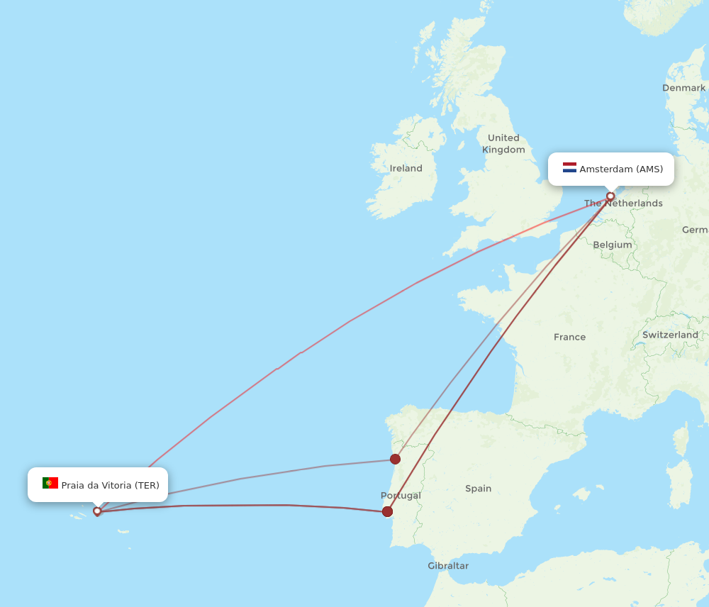 AMS to TER flights and routes map