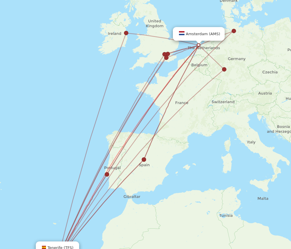 AMS to TFS flights and routes map