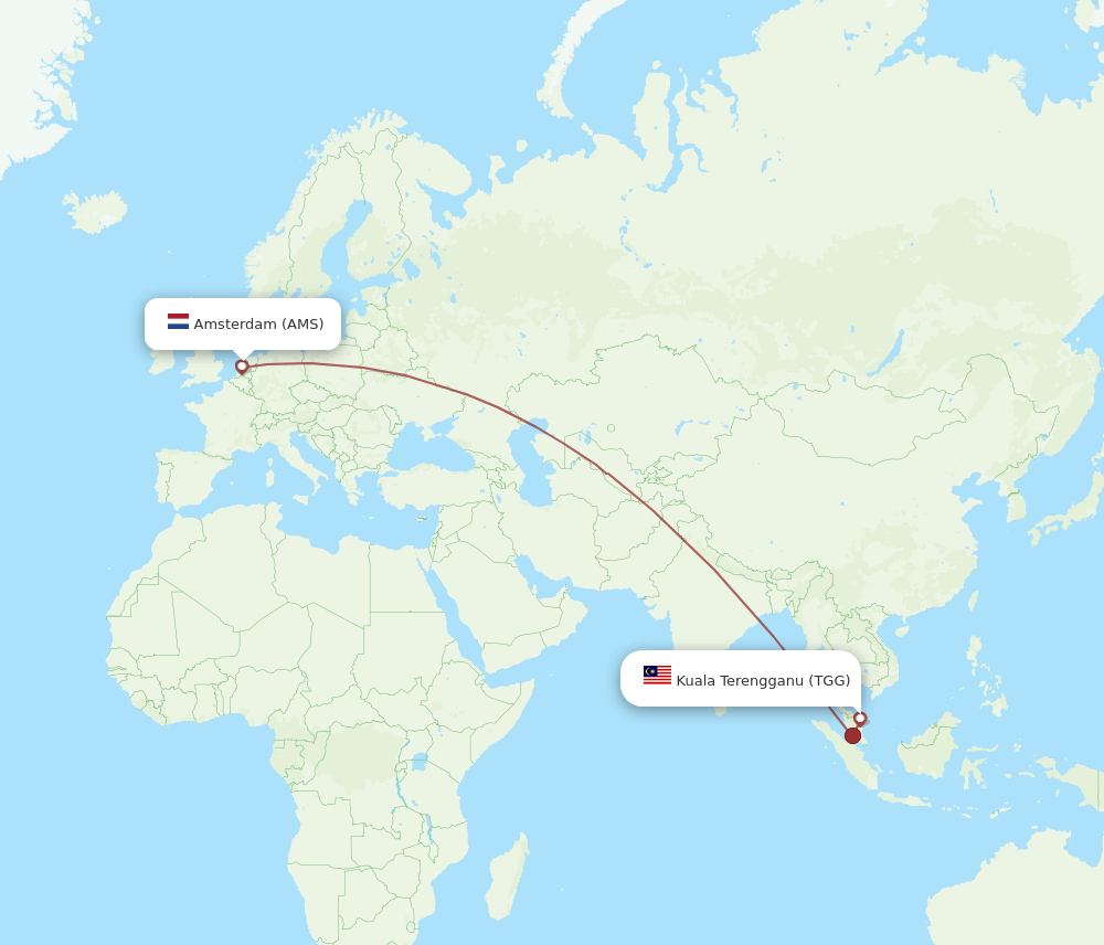 AMS to TGG flights and routes map