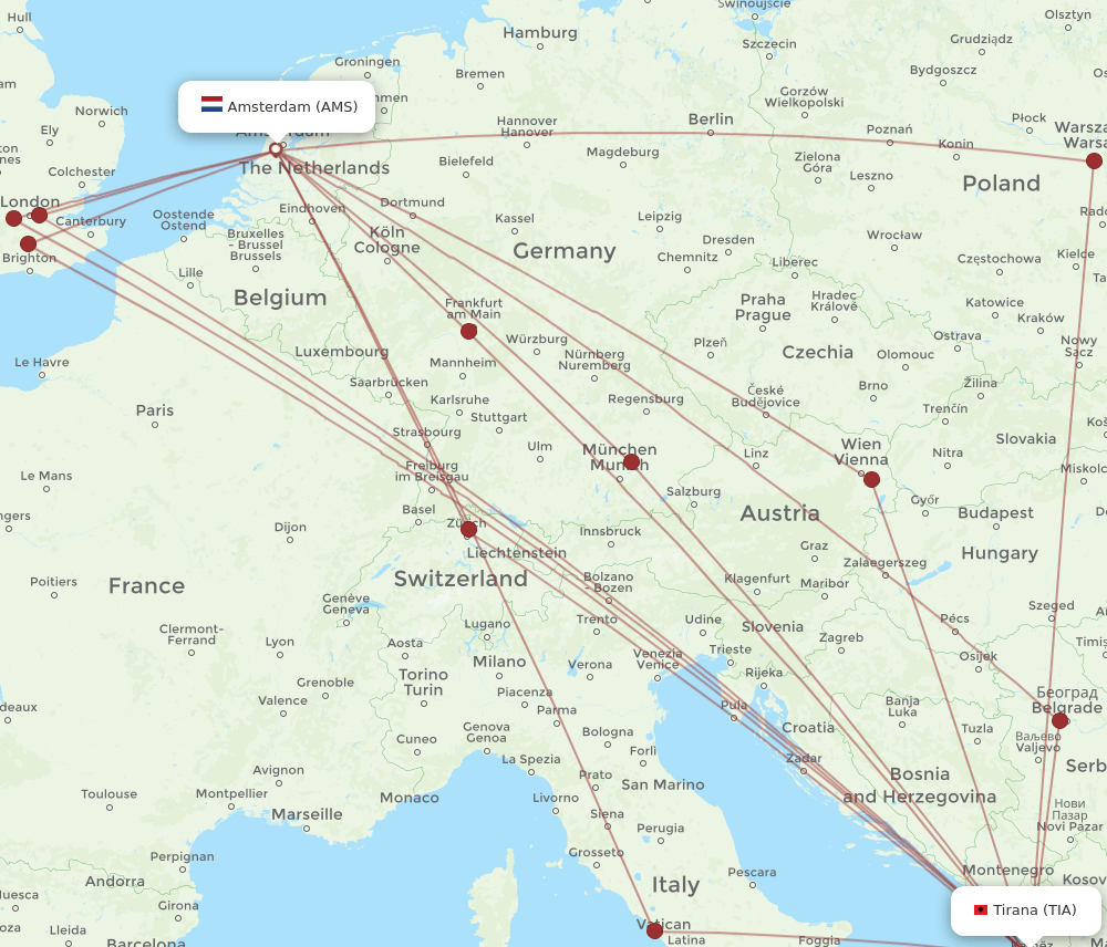 AMS-TIA flight routes