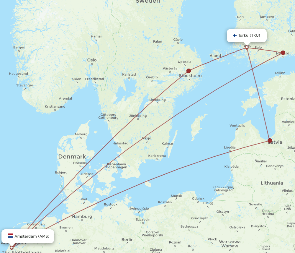 AMS-TKU flight routes