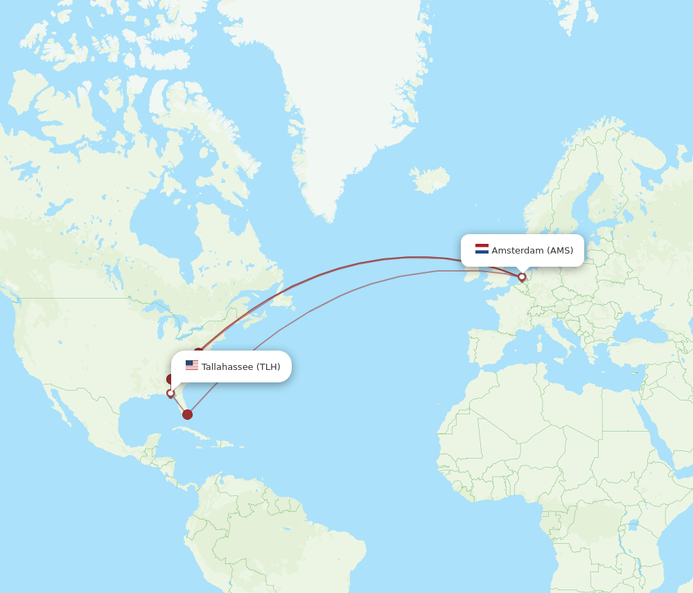 AMS to TLH flights and routes map