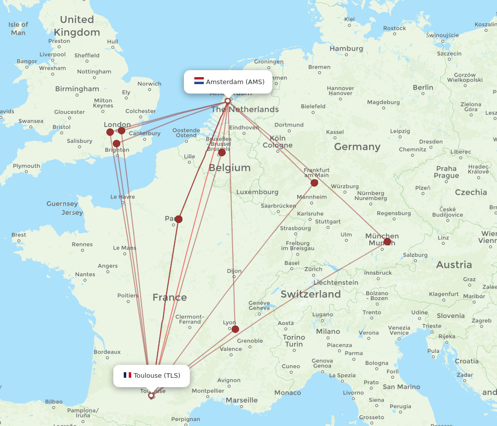 AMS to TLS flights and routes map