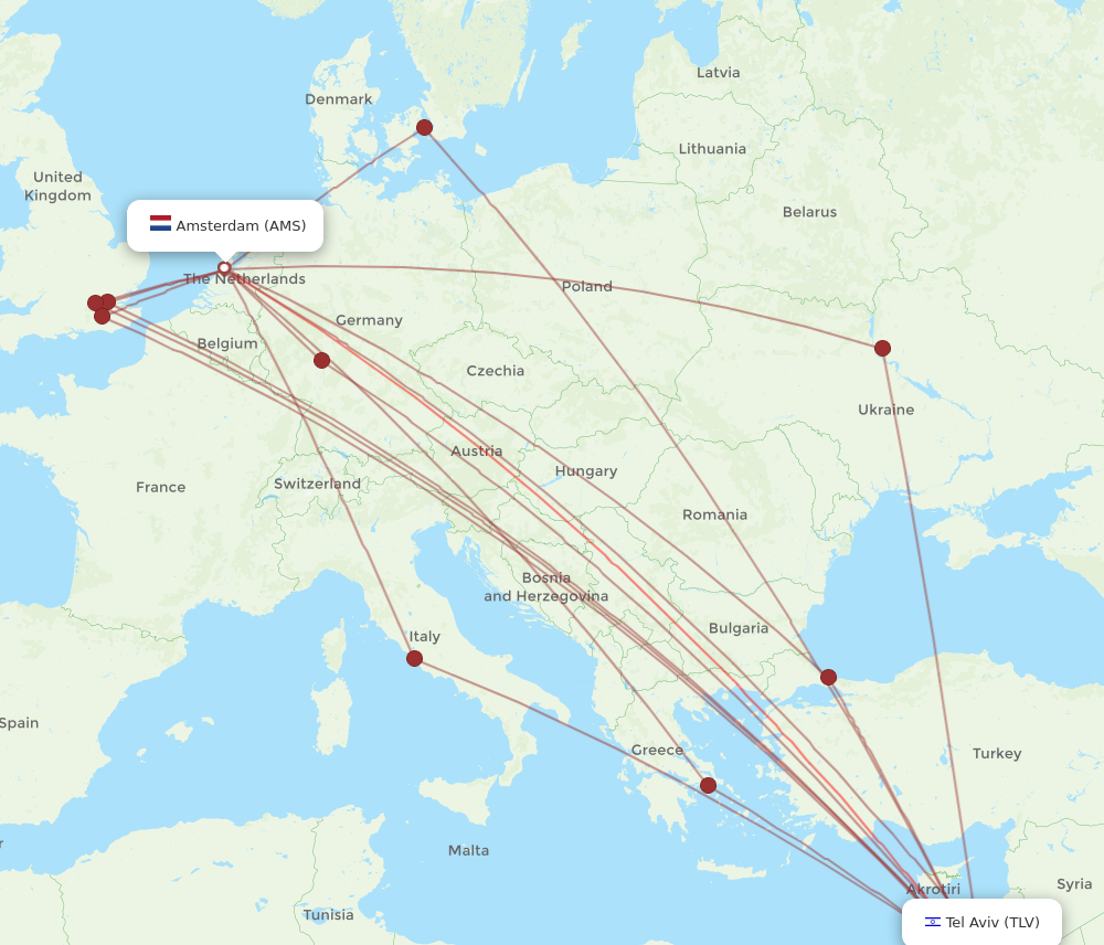 AMS to TLV flights and routes map