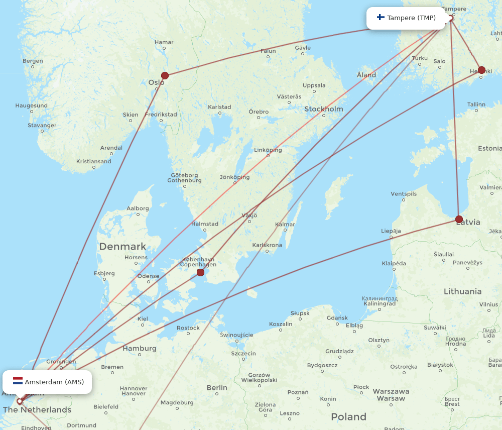 AMS to TMP flights and routes map