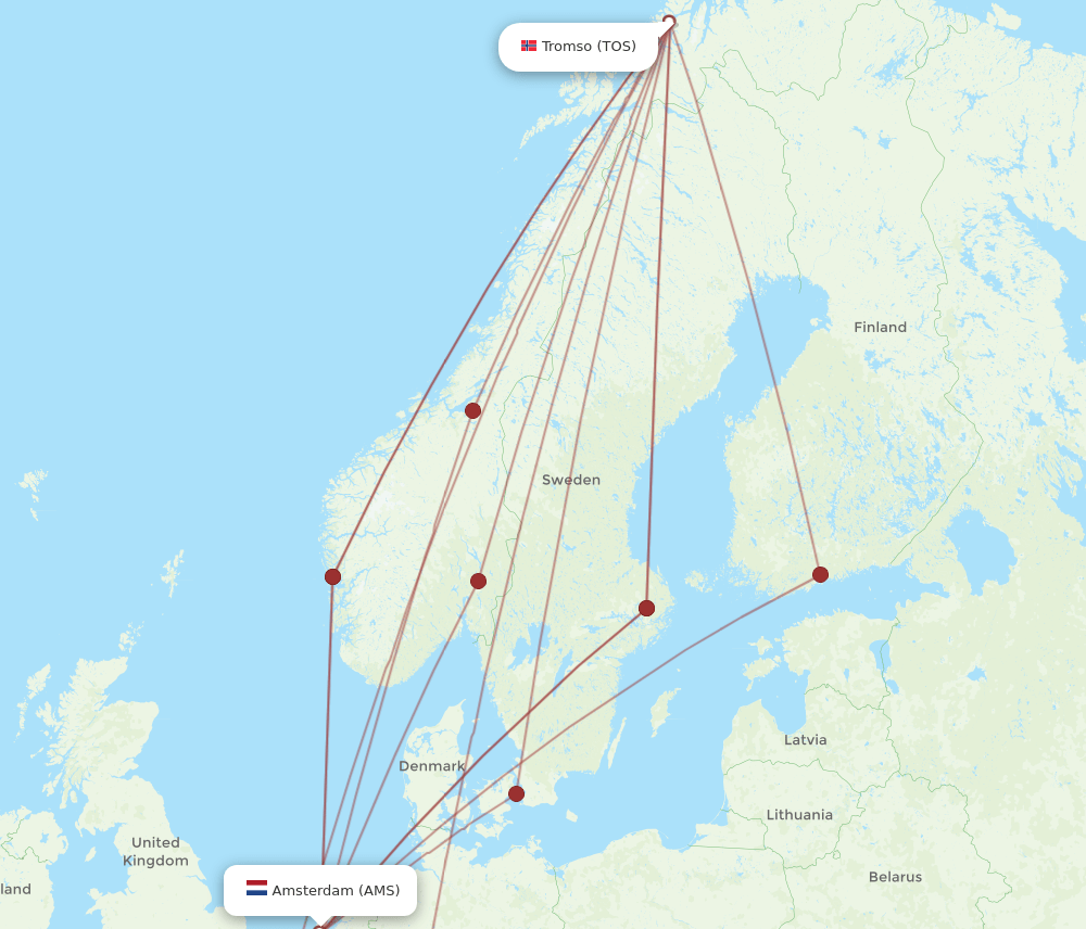 AMS-TOS flight routes
