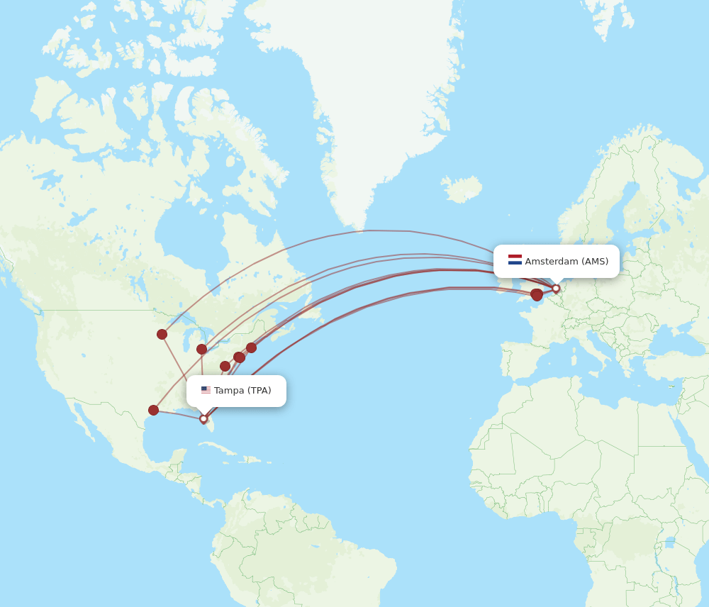 AMS-TPA flight routes