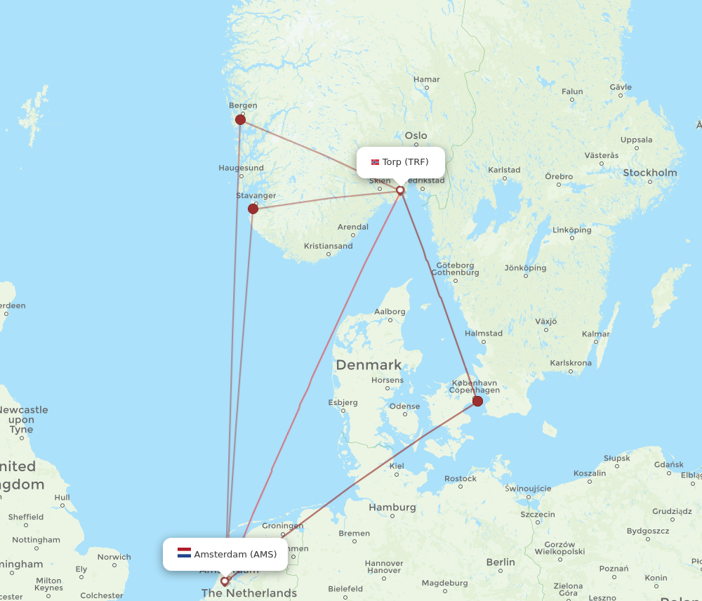 AMS to TRF flights and routes map