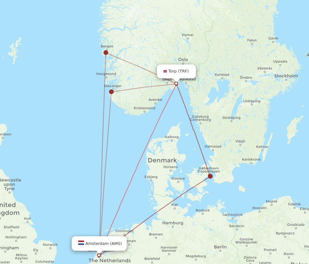 AMS-TRF flight routes