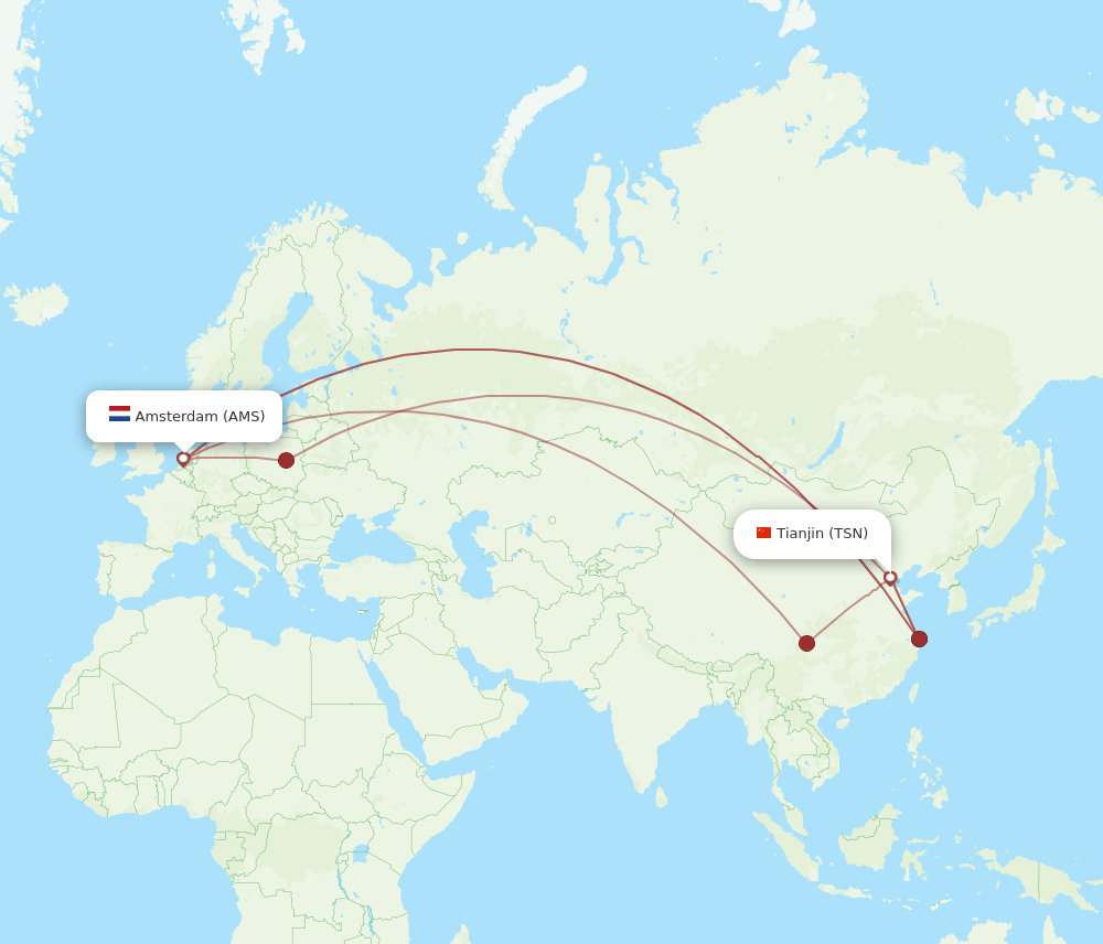 AMS to TSN flights and routes map