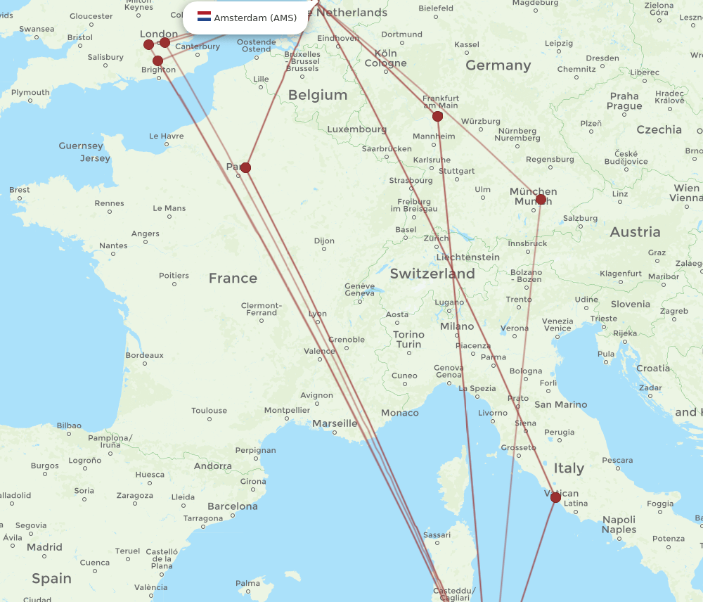 AMS-TUN flight routes