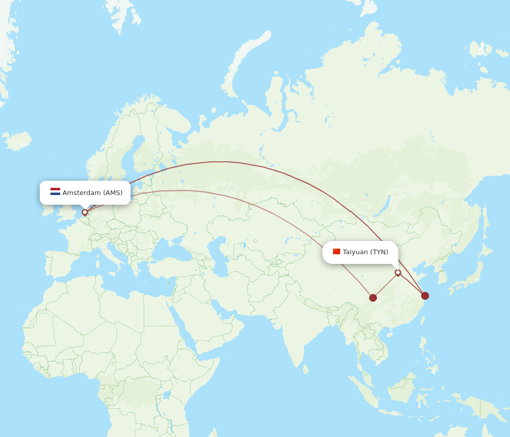 AMS to TYN flights and routes map