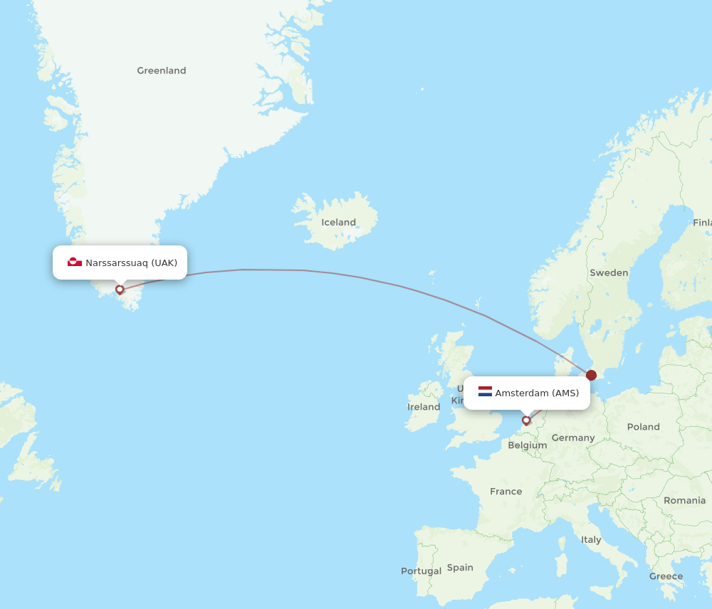 AMS-UAK flight routes
