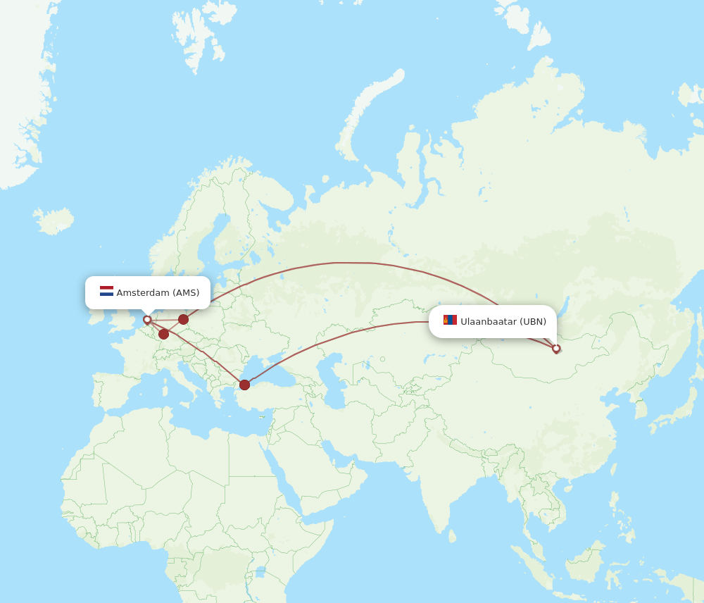AMS-UBN flight routes