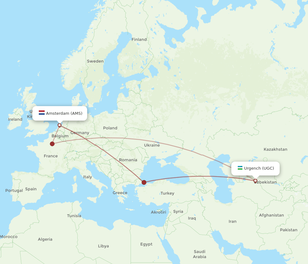 AMS-UGC flight routes