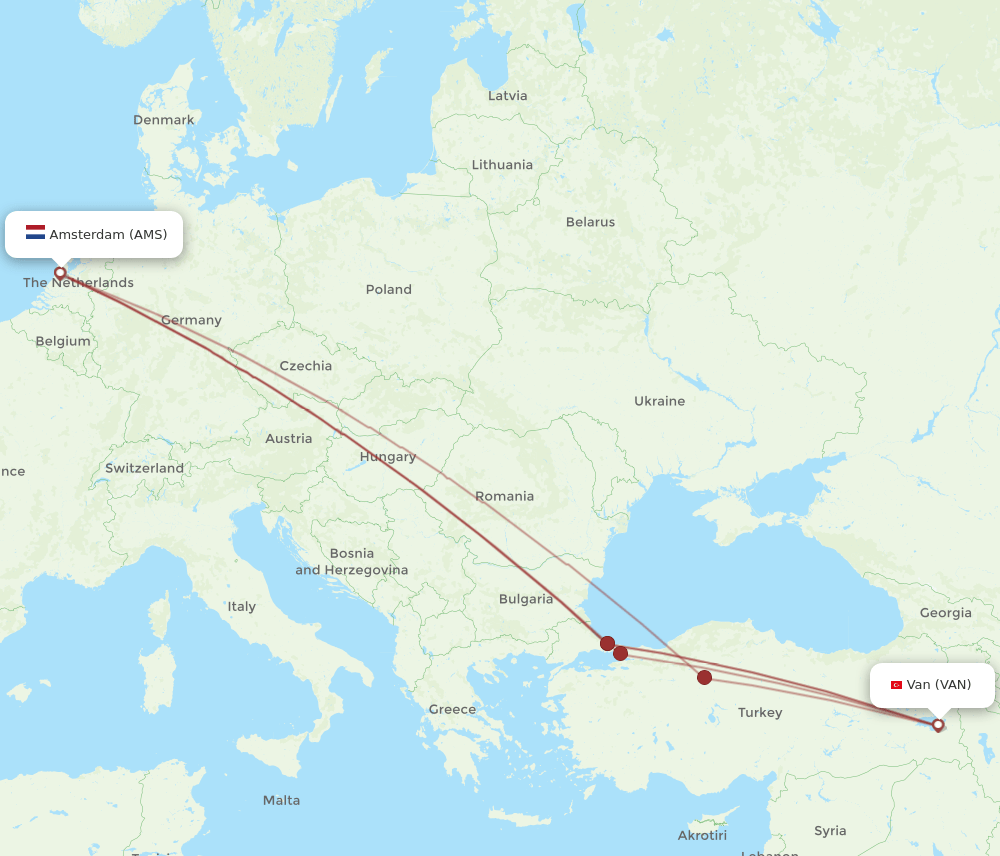 AMS-VAN flight routes