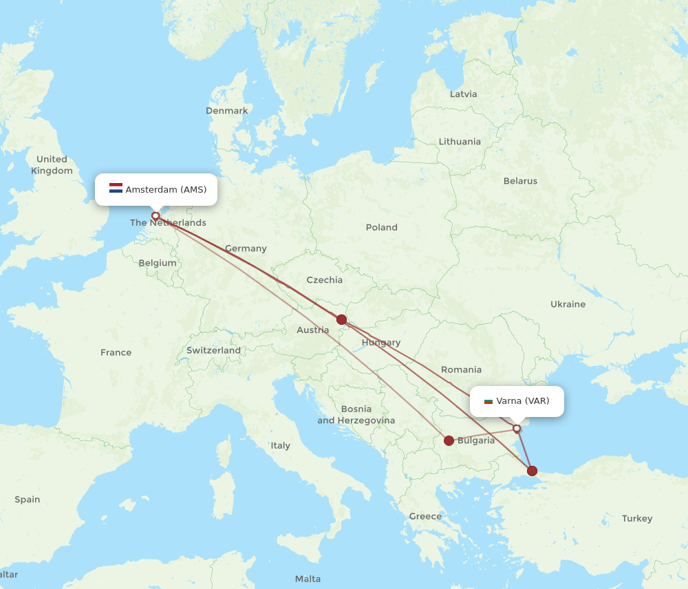 AMS to VAR flights and routes map