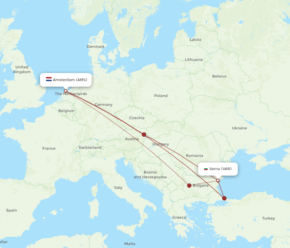 AMS to VAR flights and routes map