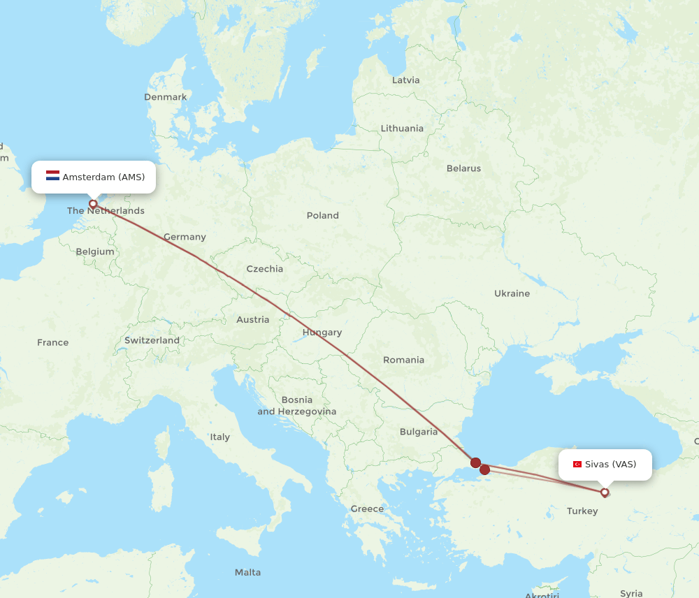 AMS-VAS flight routes