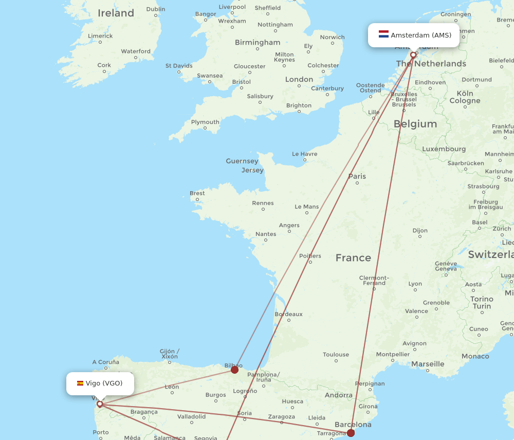 AMS-VGO flight routes