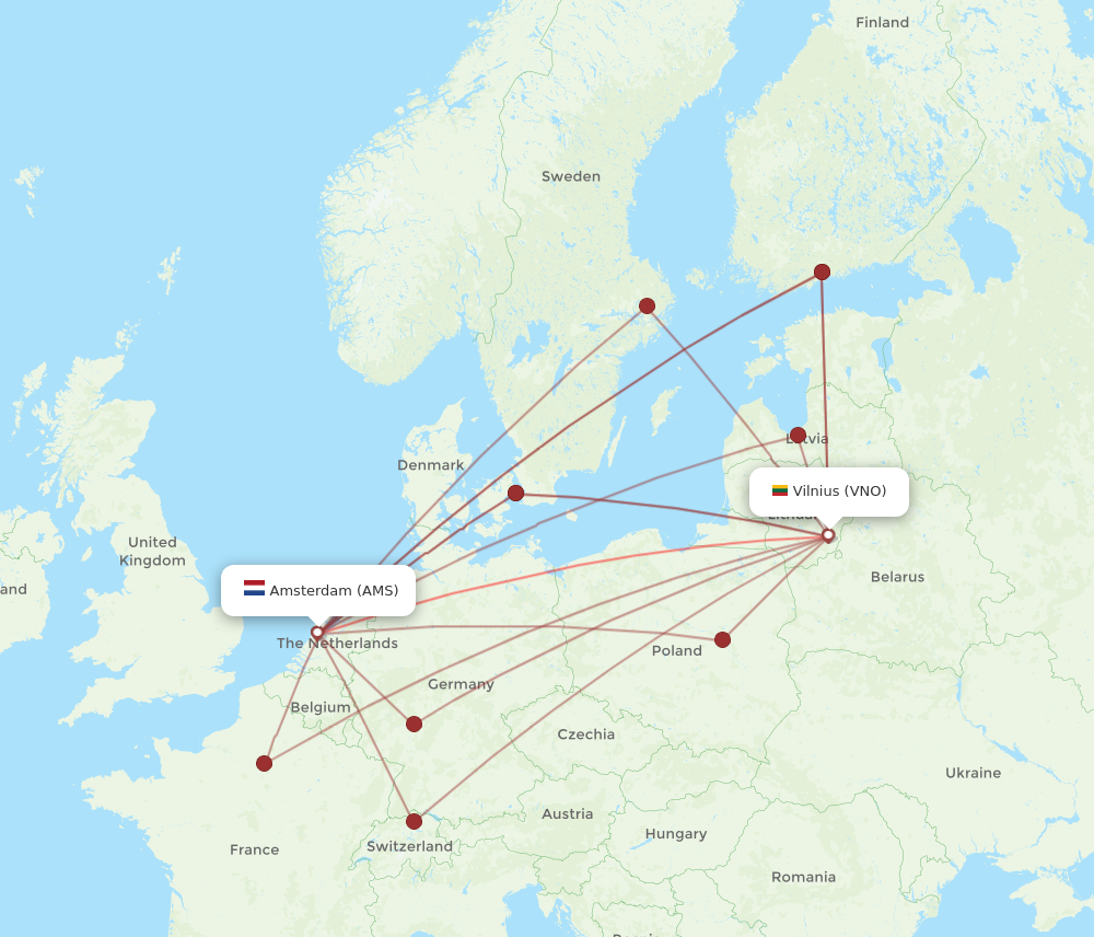 AMS to VNO flights and routes map