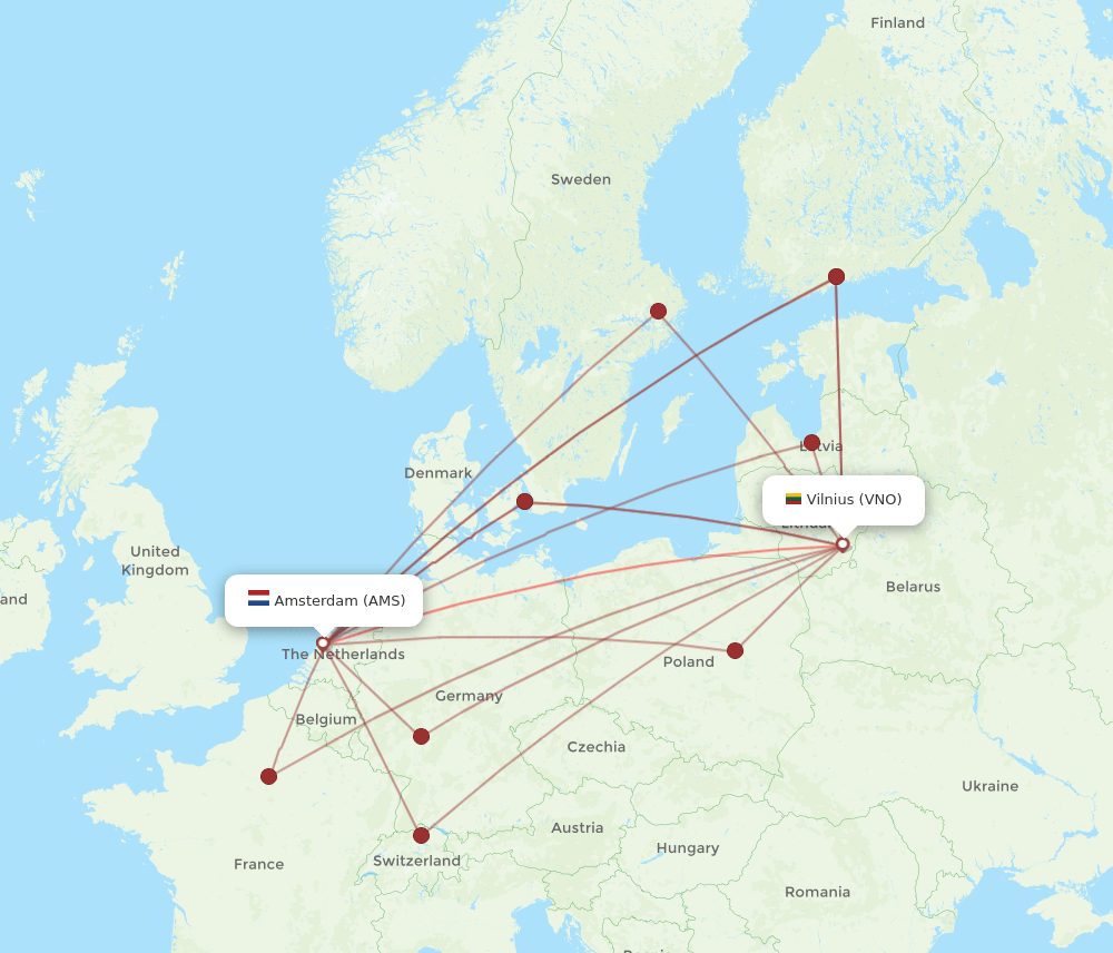 AMS-VNO flight routes