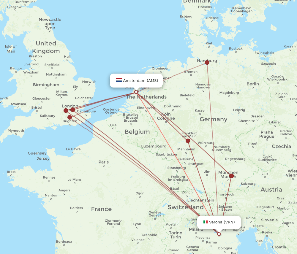 AMS to VRN flights and routes map